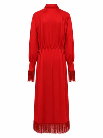 Rowen Rose Fringed Scarf Detail Dress - Red