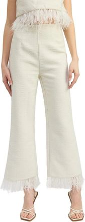 En Saison Arden Pants Womens Ivory Feather-Trim High Rise Flare Leg PALL53