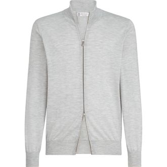 Brunello Cucinelli Cashmere and silk cardigan in Pebble at Nordstrom, Size 50 It