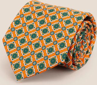 Oswin Hyde Mens Orange Geometric Pattern Silk Tie