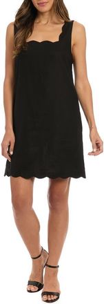 London Times Scalloped Sleeveless Linen Blend Shift Dress in Black at Nordstrom Rack, Size 12