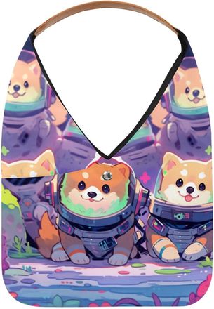 Generic Cute Space Dog Reusable Lightweight Grocery Bags - Foldable Into Compact Pouch, Washable & Sturdy, Multipurpose for Shopping and Travel