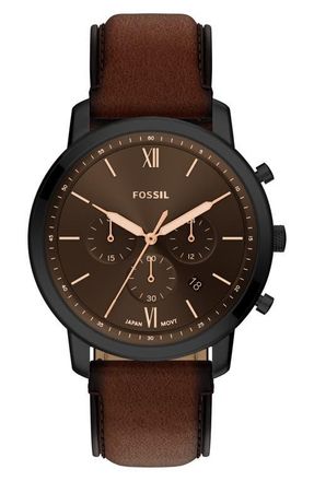 Fossil Neutra Brown Chronograph Leather Strap Watch, 44mm at Nordstrom