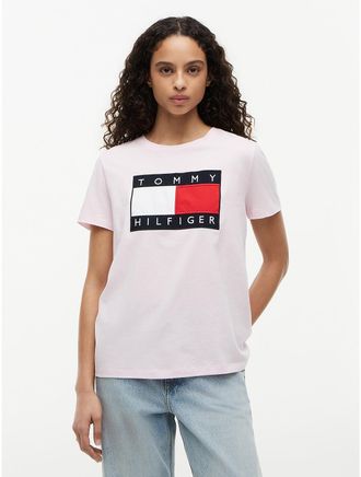 Tommy Hilfiger Womens Big Flag Logo T-Shirt - Pink - XXL