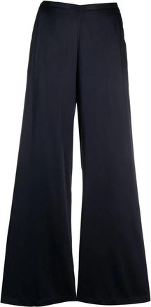 Forte_Forte Elegante Zijden Broek met Hoge Taille - Dames - Wijde Broeken - Blauw - M - Satijn - Broeken