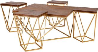 Wanderlust Deco Set Mesa De Centro Y 4 Taburetes De Metal Doradas