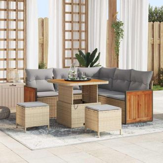 vidaXL Vidaxl - Conjunto De Sof&aacute; De Jard&iacute;n Con Coj&iacute;n 8 Pcs Beige Y Gris Claro