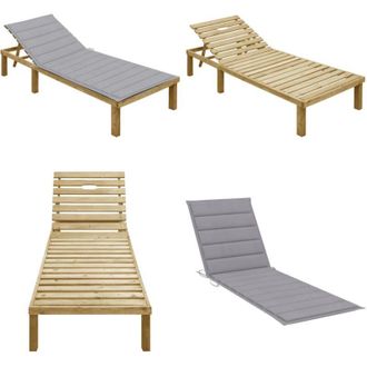 vidaXL Lettino da Giardino con Cuscino Grigio Legno Pino Impregnato - Cuscino da giardino - Lettino in legno