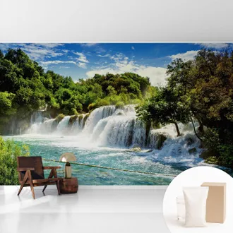 Tulup Tapete Dekorative Vliestapete Mit Klebe F&uuml;r Wand - Mustertapete - Moderne Einrichtung - F&uuml;r B&uuml;ro Beeindruckender Wasserfall 416x254 Cm