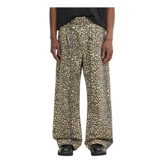 Rhude Broeken, Heren, Veelkleurig, M, Katoen, Leopard Drop-Crotch Wijde Broek