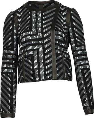 Diane Von Fürstenberg Diane Von Furstenberg Geometic Pattern Leather Trim Jacket in Black Wool