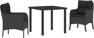 vidaXL Garden Dining Set with Cushion 3 pcs Black Poly rattan vidaXL