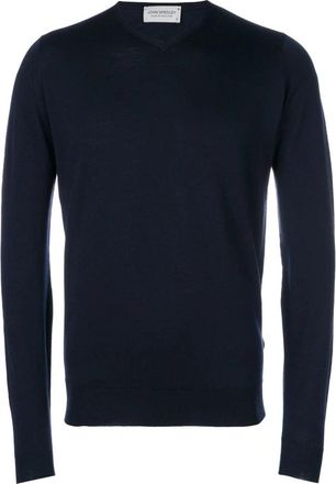 John Smedley Shipton V-neck Jumper - Heren - Ronde hals truien - Blauw - S - Wol - Truien & Vesten