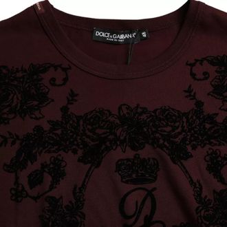 Dolce & Gabbana Maroon DG Crown Floral Crewneck Men Mens T-shirt (Pre-Owned)