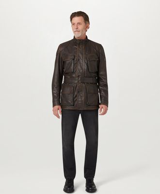 Belstaff Legacy Trialmaster Panther Jacket Mens Hand Waxed Leather Black / Dark Earth Size UK 36