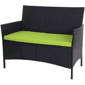 Hhg Non utilizzato] Divano sofa esterno giardino 2 posti Halden 106cm polyrattan antracite con cuscino verde