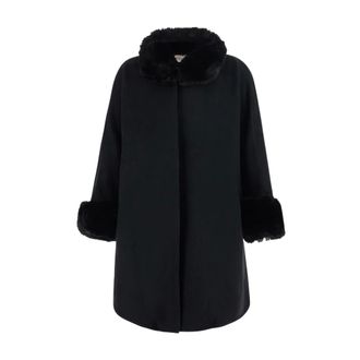 Twinset Jassen, Dames, Zwart, ONE Size, Leer, Geknoopte Kraag Jas