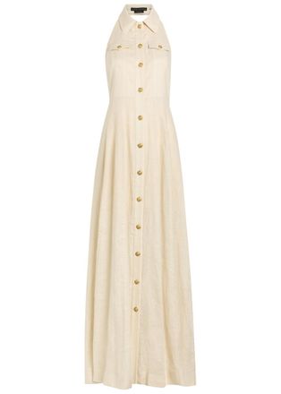 Alice & Olivia Kendall Halterneck Linen Maxi Dress - Beige - 12 (UK16 / XL)