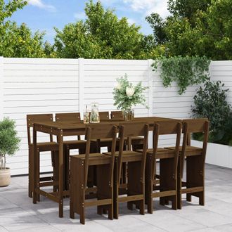 vidaXL Vidaxl - Mesa Y Taburetes Altos De Jard&iacute;n 9 Pzas Madera Pino Marr&oacute;n Miel