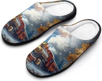 Generic Steam Train Old Engine Womens Slippers Warm House Slippers Indoor House Shoes with Anti-Skid Rubber Sole
