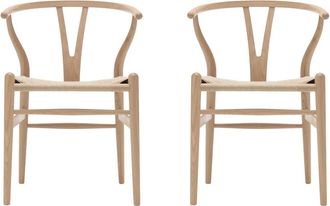 Carl Hansen & S&oslash;n Carl Hansen - CH24 Wishbone Chair, Eiche weiss ge&ouml;lt / Naturgeflecht (2er-Set)