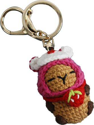Generic Handmade Capybara - Fashionably Attired Capybara Key Ring | Cartoon-Inspired Yarn-Crafted Miniature Doll | Whimsical Capybara Pendant