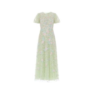 Needle & Thread Peony Bouquet Round Neck Ankle Gown - Dames - Jurken - Groen - Maat: 2XS Poliester