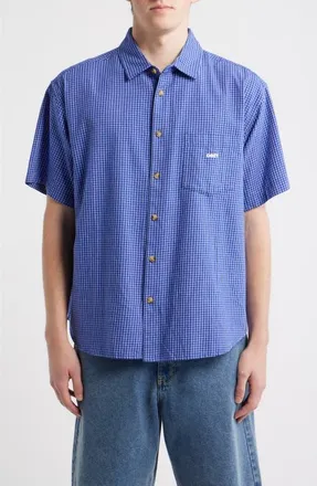 Obey Bigwig Frank Check Short Sleeve Button-Up Shirt in Surf Blue Multi at Nordstrom, Size Xx-Large