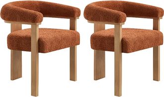 Vente-Unique Sedia Con Braccioli In Tessuto Bouclette E Legno Di Hevea Naturale Terracotta - Lotto Di 2 - Livelia