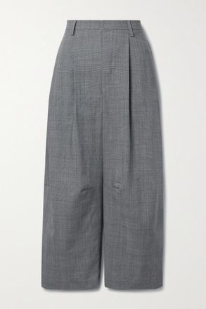R13 Pantaloni Cropped A Gamba Larga In Lana Pied-de-poule Con Pinces - Grigio