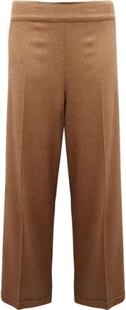 D.exterior Wollen Blend Broek Flanellen Trekkoordbroek - Dames - Straight fit broeken - Bruin - L - Wol - Broeken