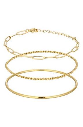 Adornia Set of 3 18K Gold Plated Chain & Bangle Bracelets at Nordstrom Rack