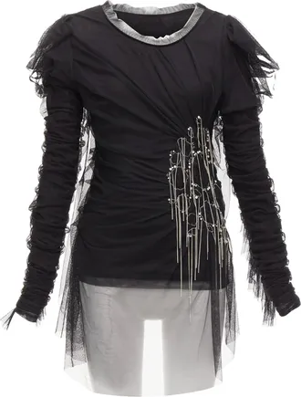 Faith Connexion Mesh Overlay Chain Crystal Top