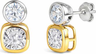 MAX + STONE 925 Sterling Silver Cushion Cut Drop Dangle Gemstone Earrings with Push Backs