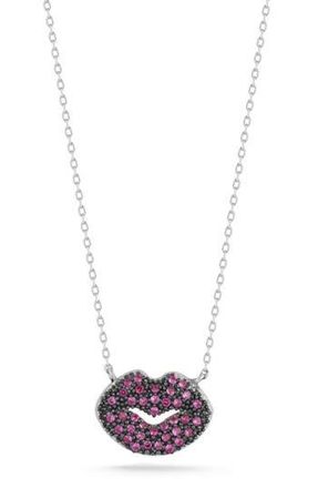 Sphera Milano Pav&eacute; Cubic Zirconia Lip Pendant Necklace in Silver at Nordstrom Rack