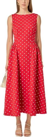 English Factory Dot Sleeveless Flare Midi Dress in Red at Nordstrom, Size Small
