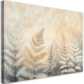 Artgeist Artgeist - Quadro su tela, Foglie di felce beige natura piume stile boho - 120x80