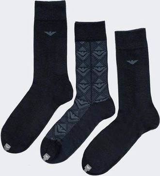 Emporio Armani Mens 3 Pack Socks In Navy/Blue Gift Set - Black - Size: 32/38/36/34/40/30/54/56/42/44/50/48/46/52/16/14.5/8/15/8.5/15.5/9/13/13.5/14/6