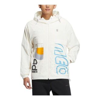 adidas Mens adidas neo Sports Woven Alphabet Hooded Jacket Pink White HS8849