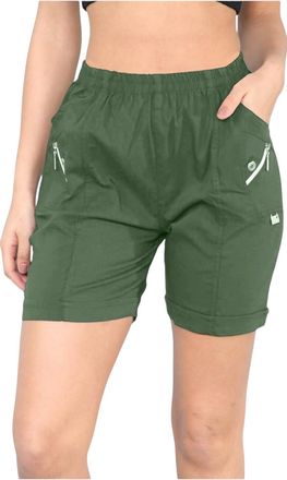 Generic Womens 1/2 Cherry Berry Shorts, Ladies Casual Plain Elasticated Waist Stretchy Comfortable Summer Pull On Crop Hot Pants UK Plus Size 8 to 20, (Khaki 