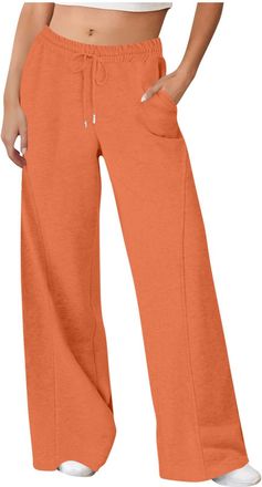 Generic Wide Leg Joggers for Women 2025 Trendy Solid Color Fleece Sweatpants Drawstring Casual Trousers with Pockets Elasticated Waist Tracksuit Bottoms Ladie