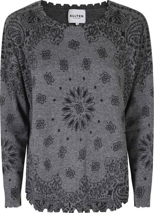 Kujten Anthra Noir Bandana Print Cashmere Sweater