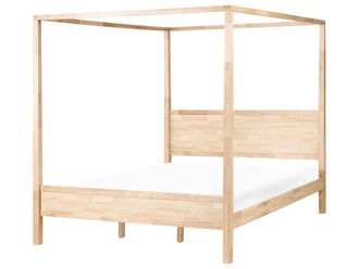 Beliani Letto A Baldacchino Minimalista Con Rete In Legno Di Gomma E Doghe Marrone Chiaro 180 X 200 Cm Hauterives