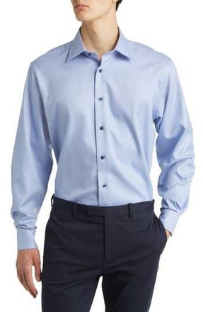 David Donahue Regular Fit Micro Dobby Dress Shirt in Blue at Nordstrom Rack, Size 18.5 - 34