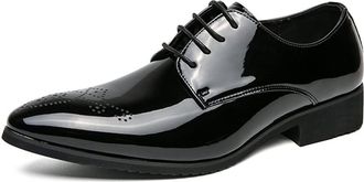 Generic Dress Oxford for Men Lace Up Brogue Pointed Toe Faux Leather Derby Shoes Rubber Sole Low Top Anti-Slip Block Heel Non Slip Business(Black,10.5 UK)