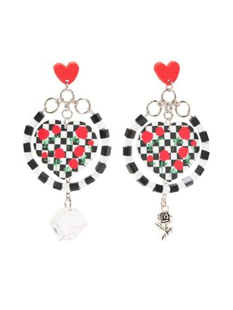 Amir Slama checkerboard-pattern heart earrings - Black