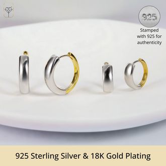 MAX + STONE Gold Plated and 925 Sterling Silver Two Tone Reversible Hoop Earrings 16mmto18mm