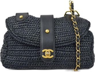 Chanel 2006 CC raffia shoulder bag - women - Leather/Straw - One Size - Black