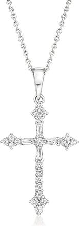 Ross-Simons Diamond Gothic Cross Pendant Necklace in 14kt White Gold