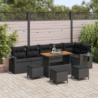 vidaXL Conjunto De Sof&aacute; De Jard&iacute;n 10 Pcs Negro Rat&aacute;n Sint&eacute;tico Vidaxl